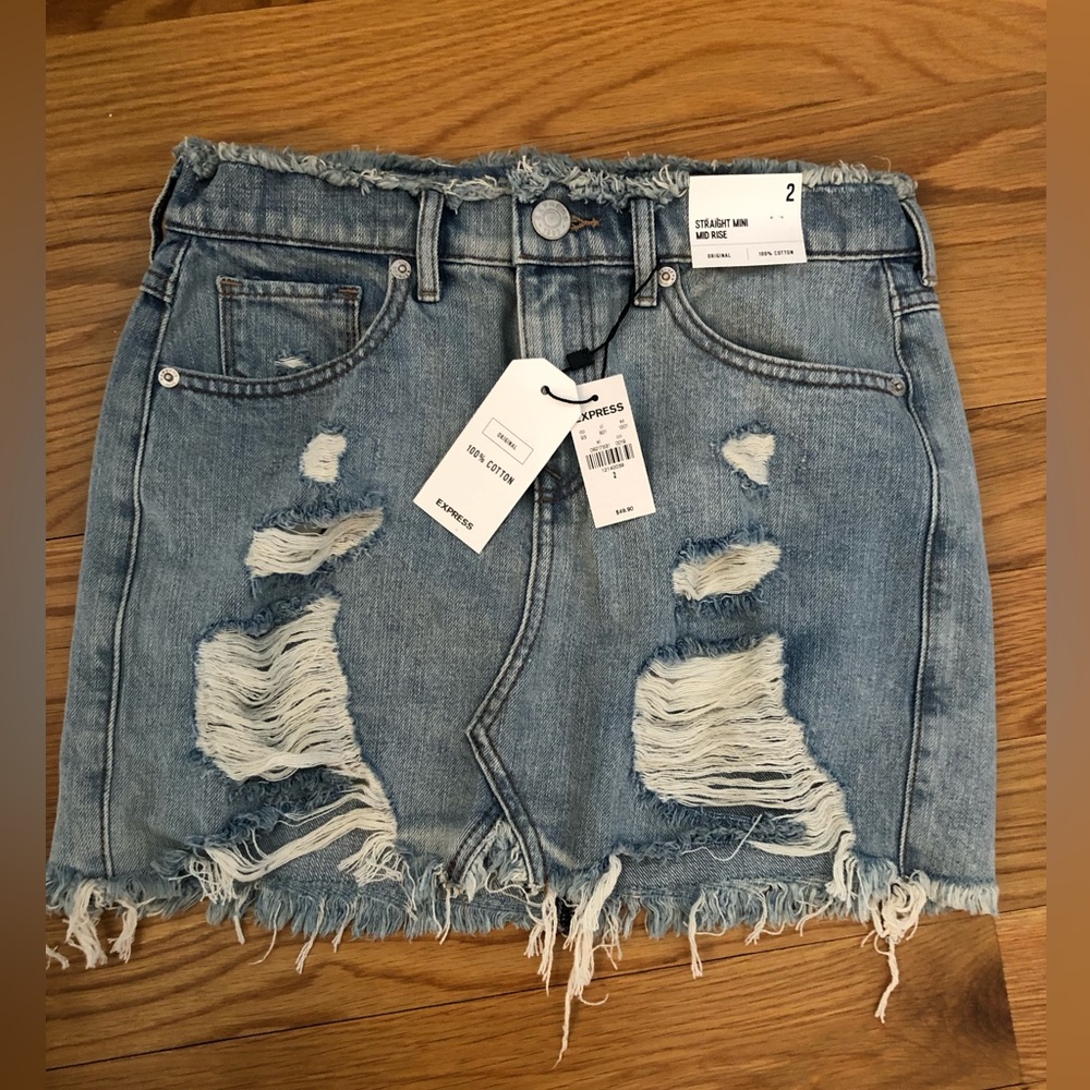 Express denim skirt with rip details